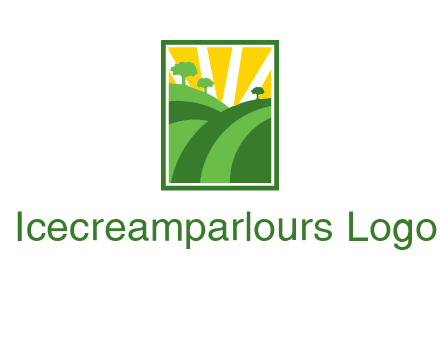 sun rays on trees and field agriculture logo