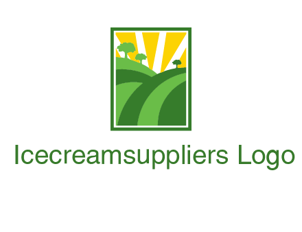 sun rays on trees and field agriculture logo