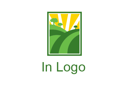 sun rays on trees and field agriculture logo