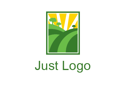 sun rays on trees and field agriculture logo