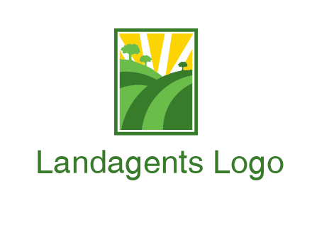 sun rays on trees and field agriculture logo