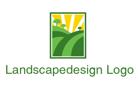 sun rays on trees and field agriculture logo