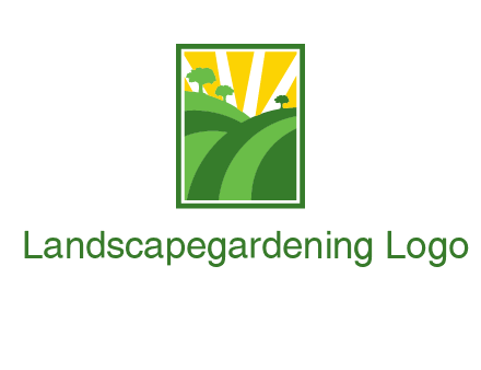 sun rays on trees and field agriculture logo