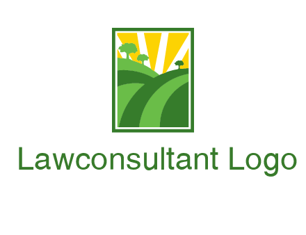 sun rays on trees and field agriculture logo