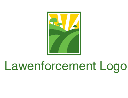 sun rays on trees and field agriculture logo
