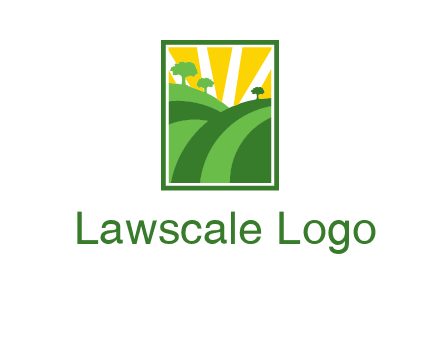 sun rays on trees and field agriculture logo