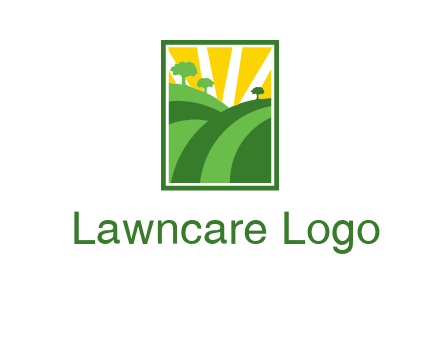 sun rays on trees and field agriculture logo