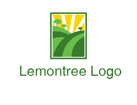 sun rays on trees and field agriculture logo