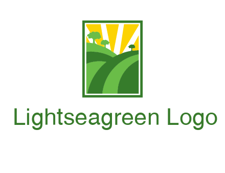 sun rays on trees and field agriculture logo