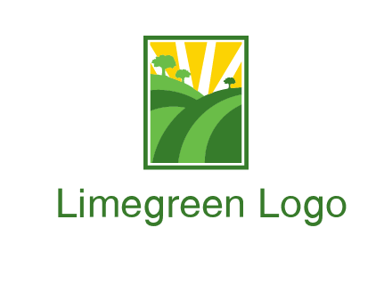 sun rays on trees and field agriculture logo