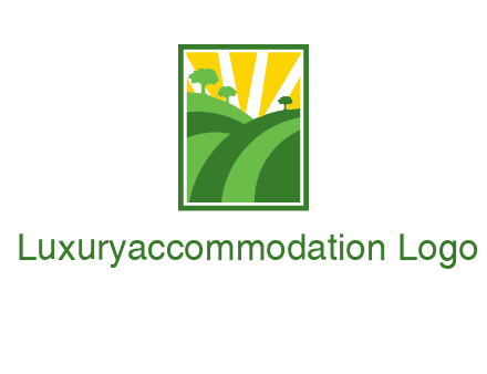 sun rays on trees and field agriculture logo