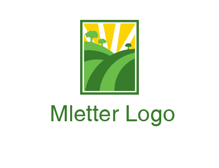 sun rays on trees and field agriculture logo