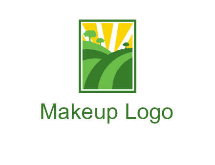 sun rays on trees and field agriculture logo
