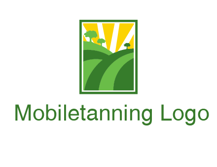 sun rays on trees and field agriculture logo