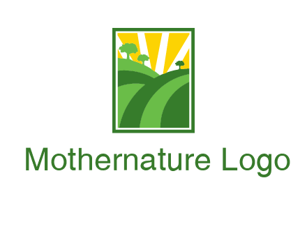 sun rays on trees and field agriculture logo