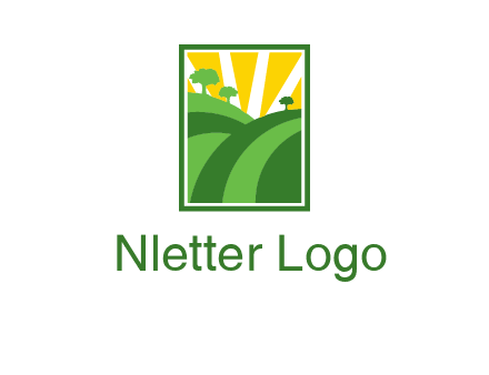 sun rays on trees and field agriculture logo