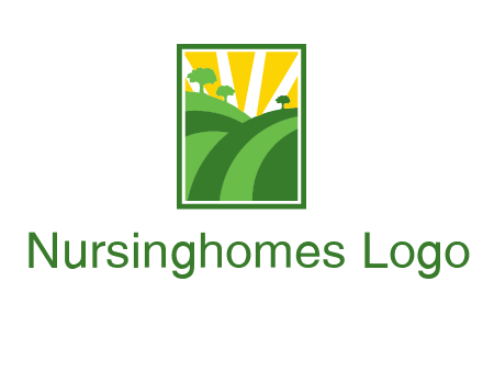 sun rays on trees and field agriculture logo