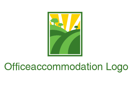 sun rays on trees and field agriculture logo