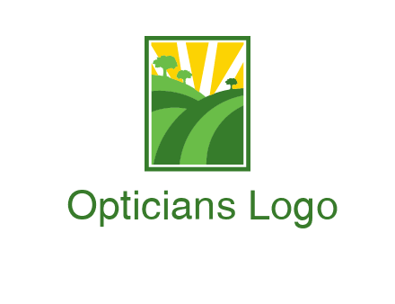 sun rays on trees and field agriculture logo