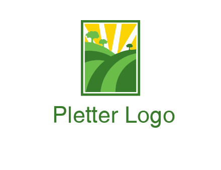 sun rays on trees and field agriculture logo