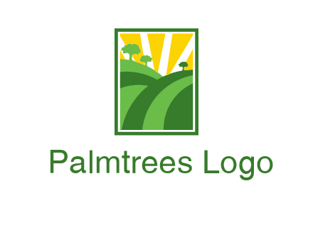 sun rays on trees and field agriculture logo