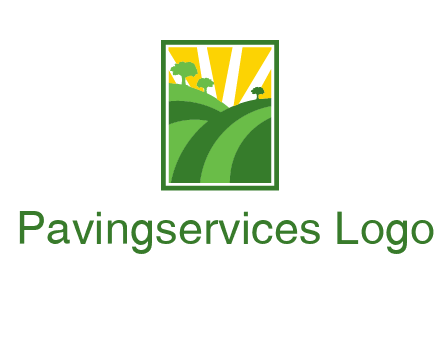 sun rays on trees and field agriculture logo