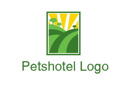 sun rays on trees and field agriculture logo