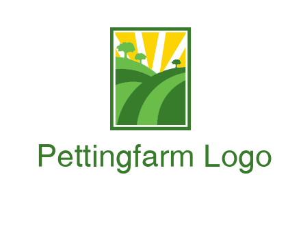 sun rays on trees and field agriculture logo