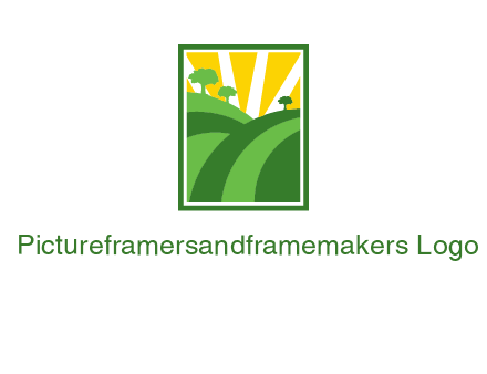 sun rays on trees and field agriculture logo