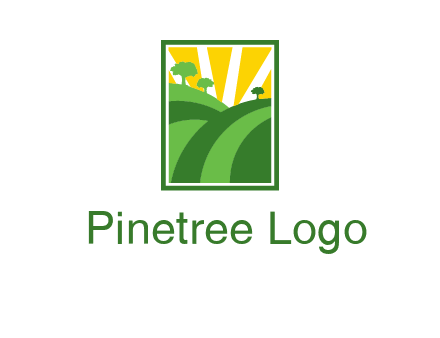 sun rays on trees and field agriculture logo