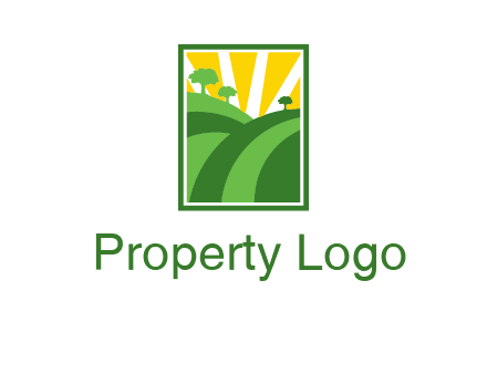 sun rays on trees and field agriculture logo