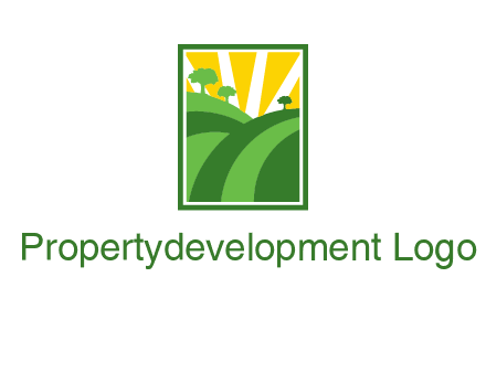sun rays on trees and field agriculture logo