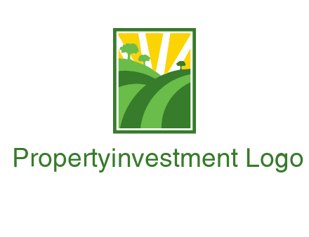 sun rays on trees and field agriculture logo