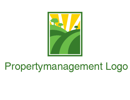 sun rays on trees and field agriculture logo