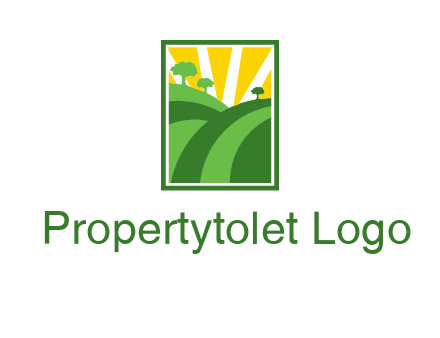 sun rays on trees and field agriculture logo