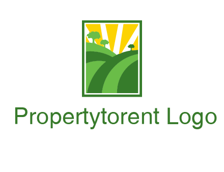 sun rays on trees and field agriculture logo