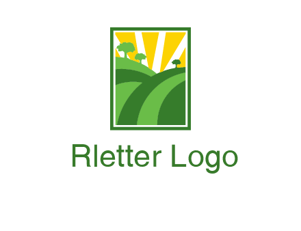 sun rays on trees and field agriculture logo