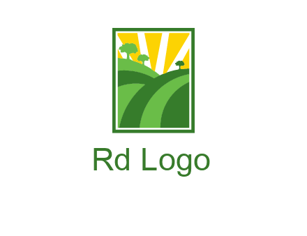 sun rays on trees and field agriculture logo