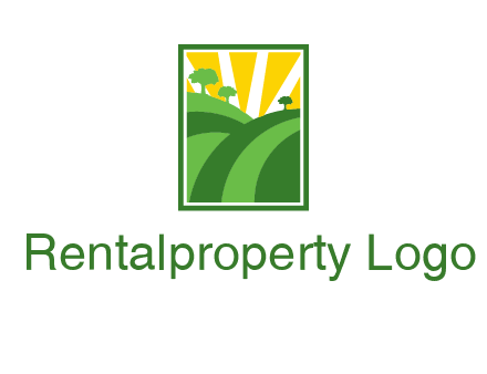 sun rays on trees and field agriculture logo