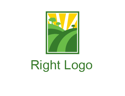 sun rays on trees and field agriculture logo