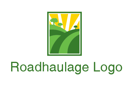 sun rays on trees and field agriculture logo