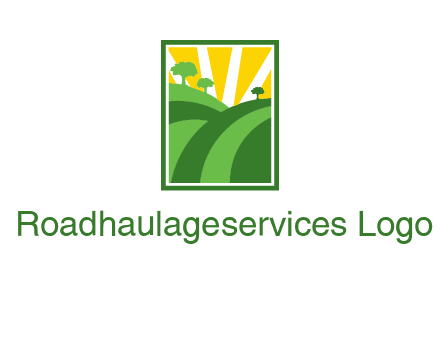 sun rays on trees and field agriculture logo
