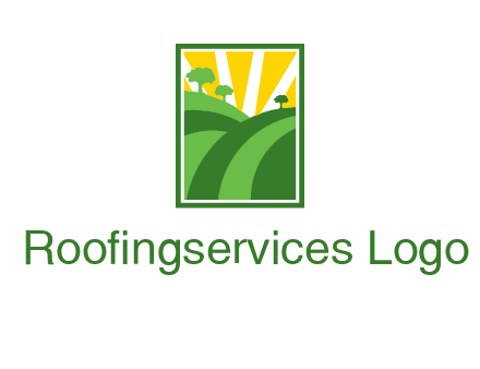 sun rays on trees and field agriculture logo