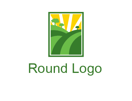 sun rays on trees and field agriculture logo