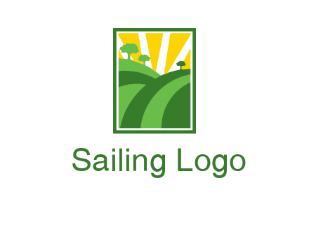 sun rays on trees and field agriculture logo