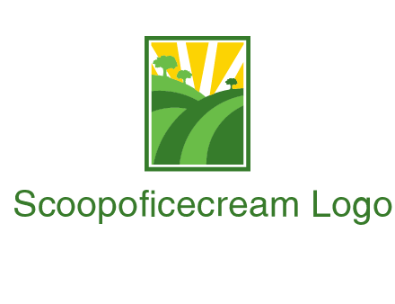 sun rays on trees and field agriculture logo