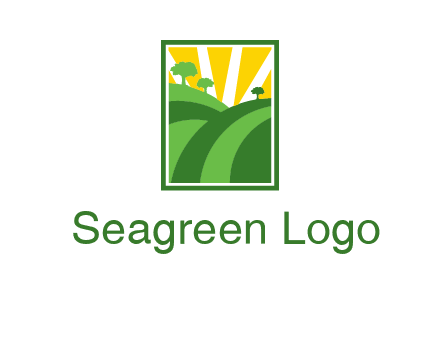 sun rays on trees and field agriculture logo