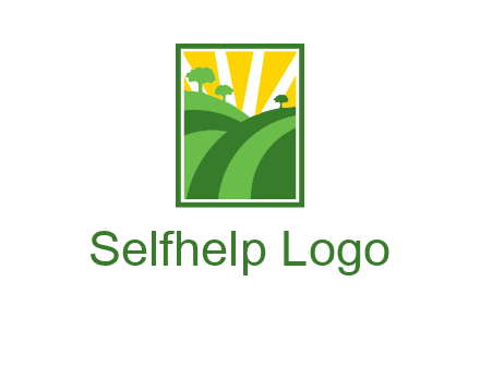 sun rays on trees and field agriculture logo