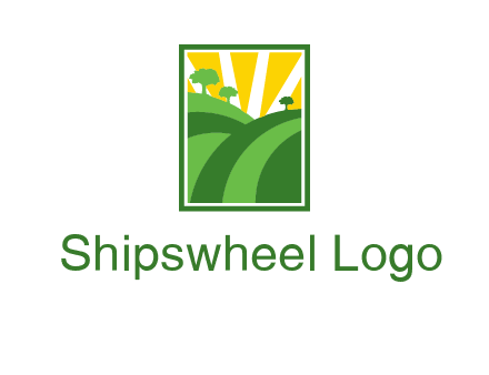 sun rays on trees and field agriculture logo