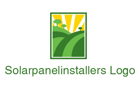 sun rays on trees and field agriculture logo